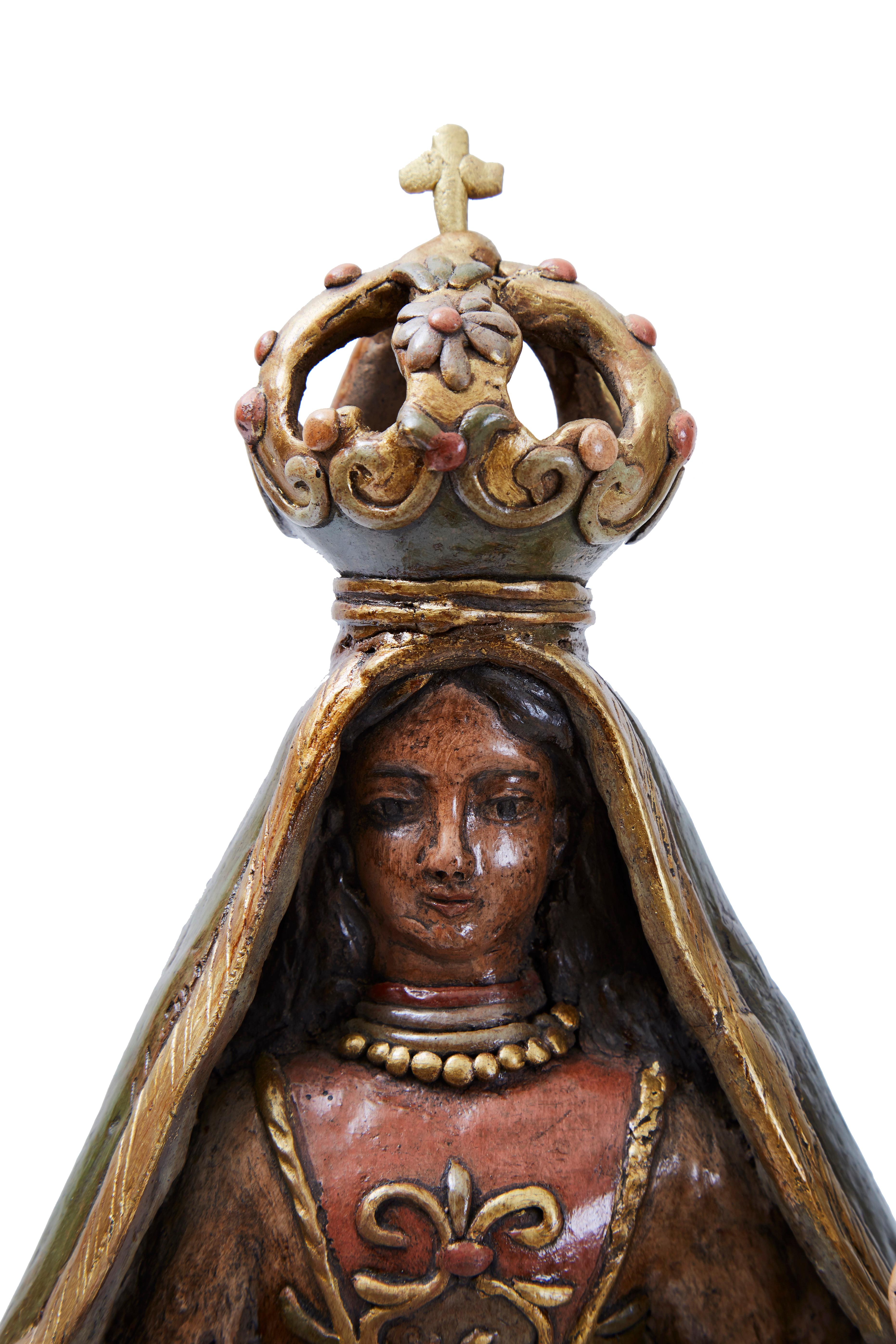 La Virgen del Carmen, Pottery & Ceramics, Mexican Folk Art, Cactus Fine Art - Sculpture by Martin Ibarra Morales