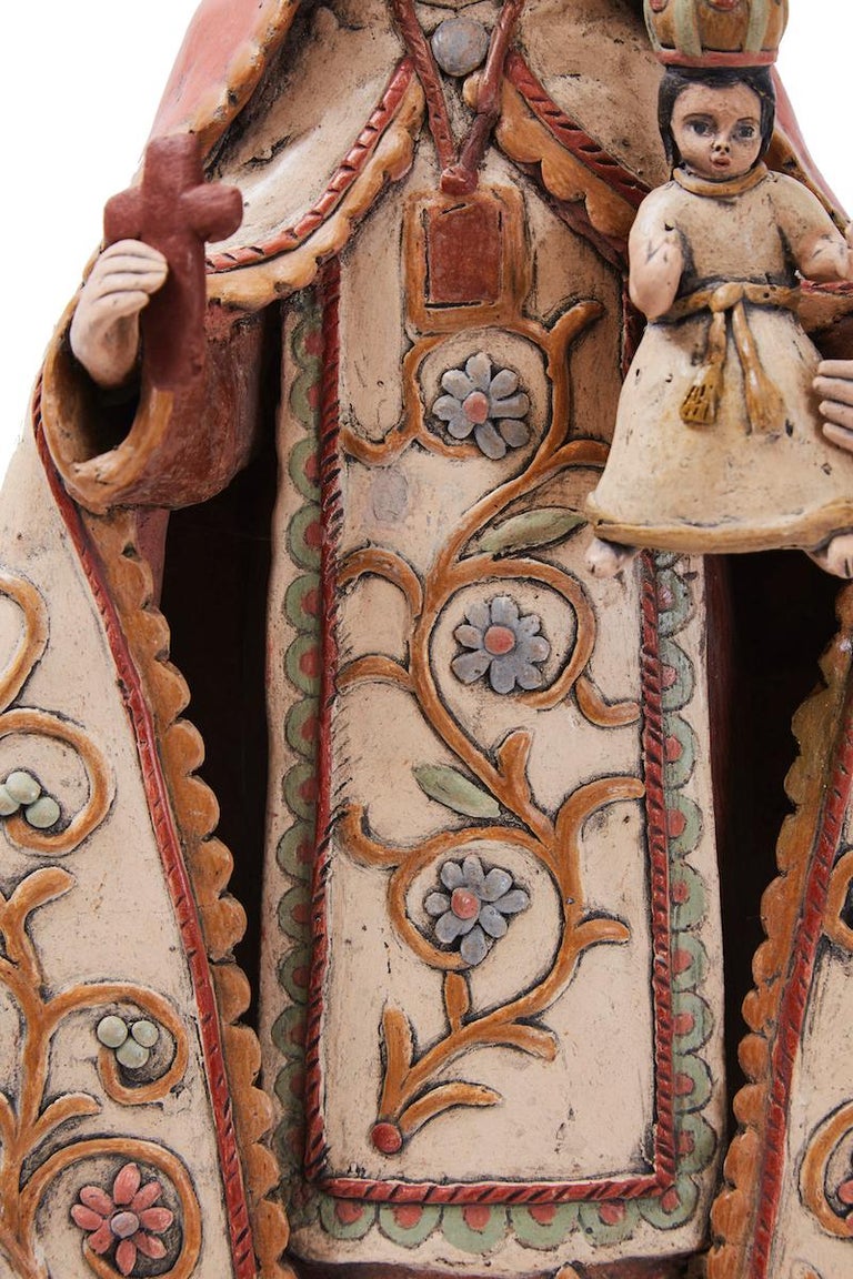 Nuestra Señora del Carmen - Pottery & Ceramics - Mexican Folk Art Clay - Cactus  - Brown Figurative Sculpture by Martin Ibarra Morales