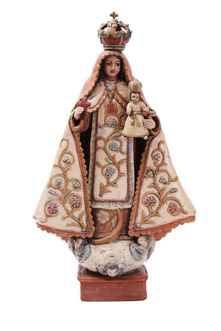 Martin Ibarra Morales Figurative Sculpture - Nuestra Señora del Carmen - Pottery & Ceramics - Mexican Folk Art Clay - Cactus 
