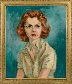 Mid Century Modernist Portrait of a Woman with Red Hair 