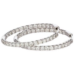 Martin Katz 18 Karat White Gold and Diamond Hoop Earrings 3.60 Carat