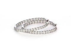 Martin Katz 18 Karat White Gold and Diamond Hoop Earrings 3.60 Carat