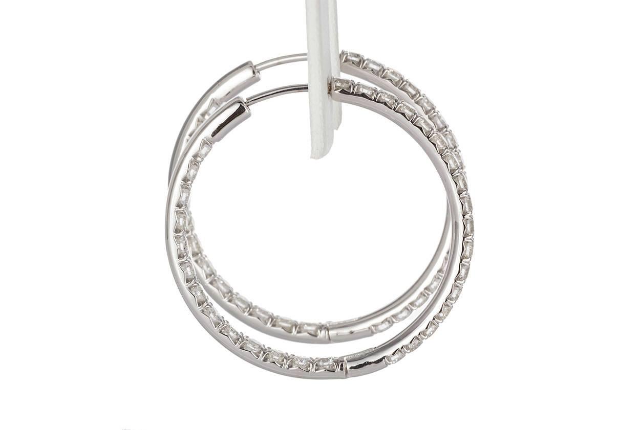 Modern Martin Katz 18 Karat White Gold and Diamond Hoop Earrings 3.60 Carat