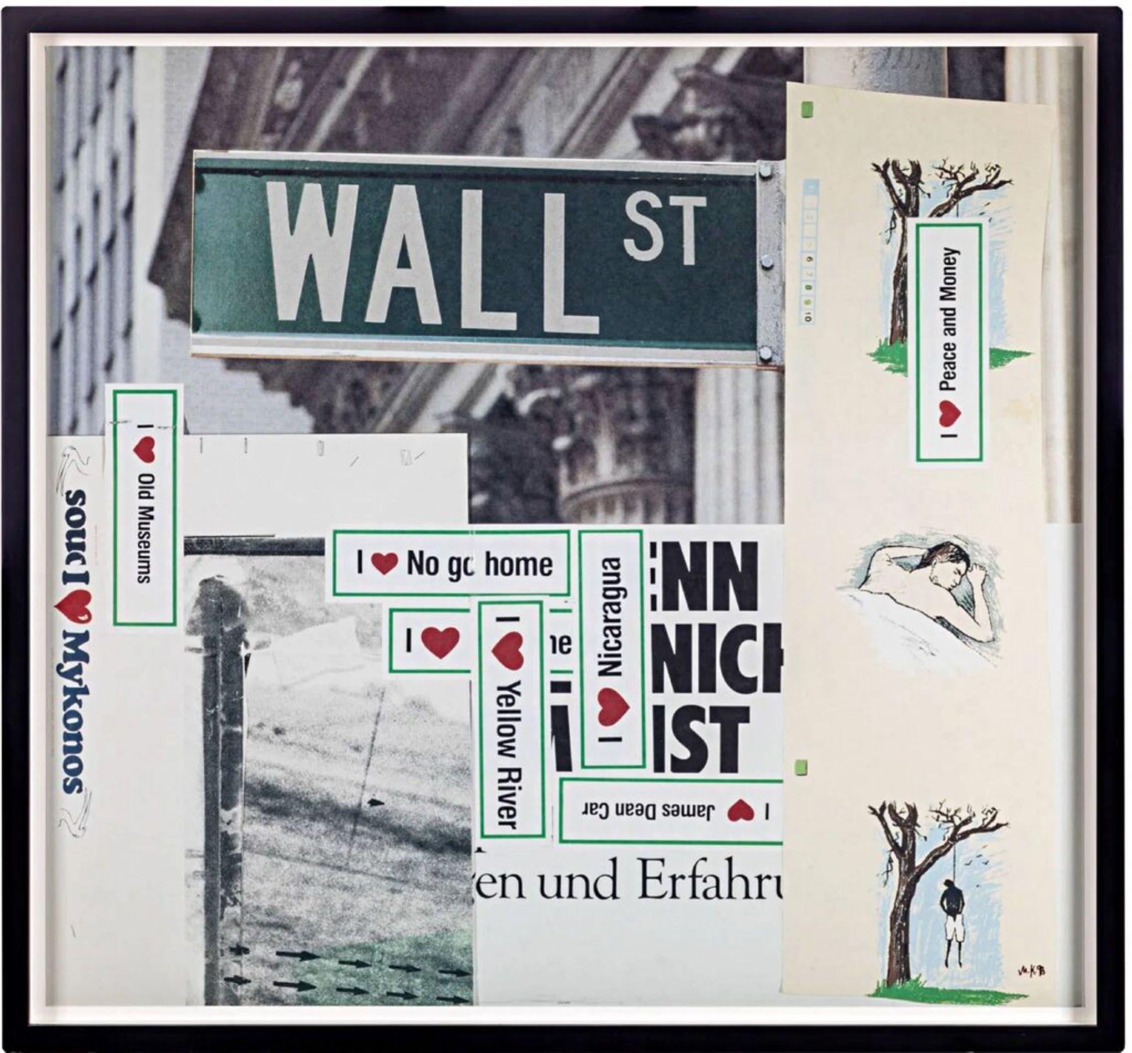 WALL STREET, artista conceptual alemán, mordaz comentario social, Firmado, Enmarcado
