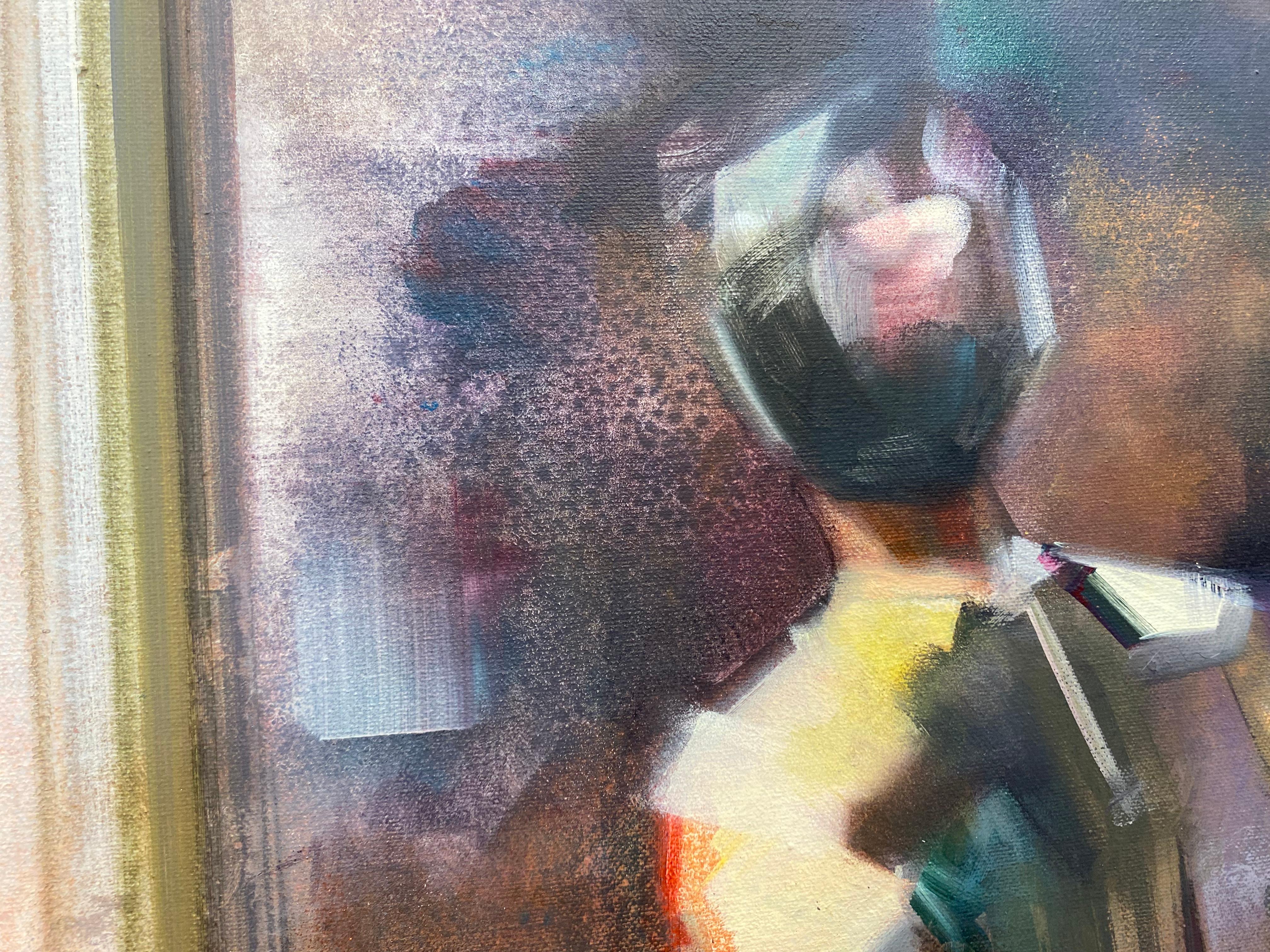 Visite de musée IV - Abstraction figurative du 21e siècle - Une fille dans un musée en vente 1