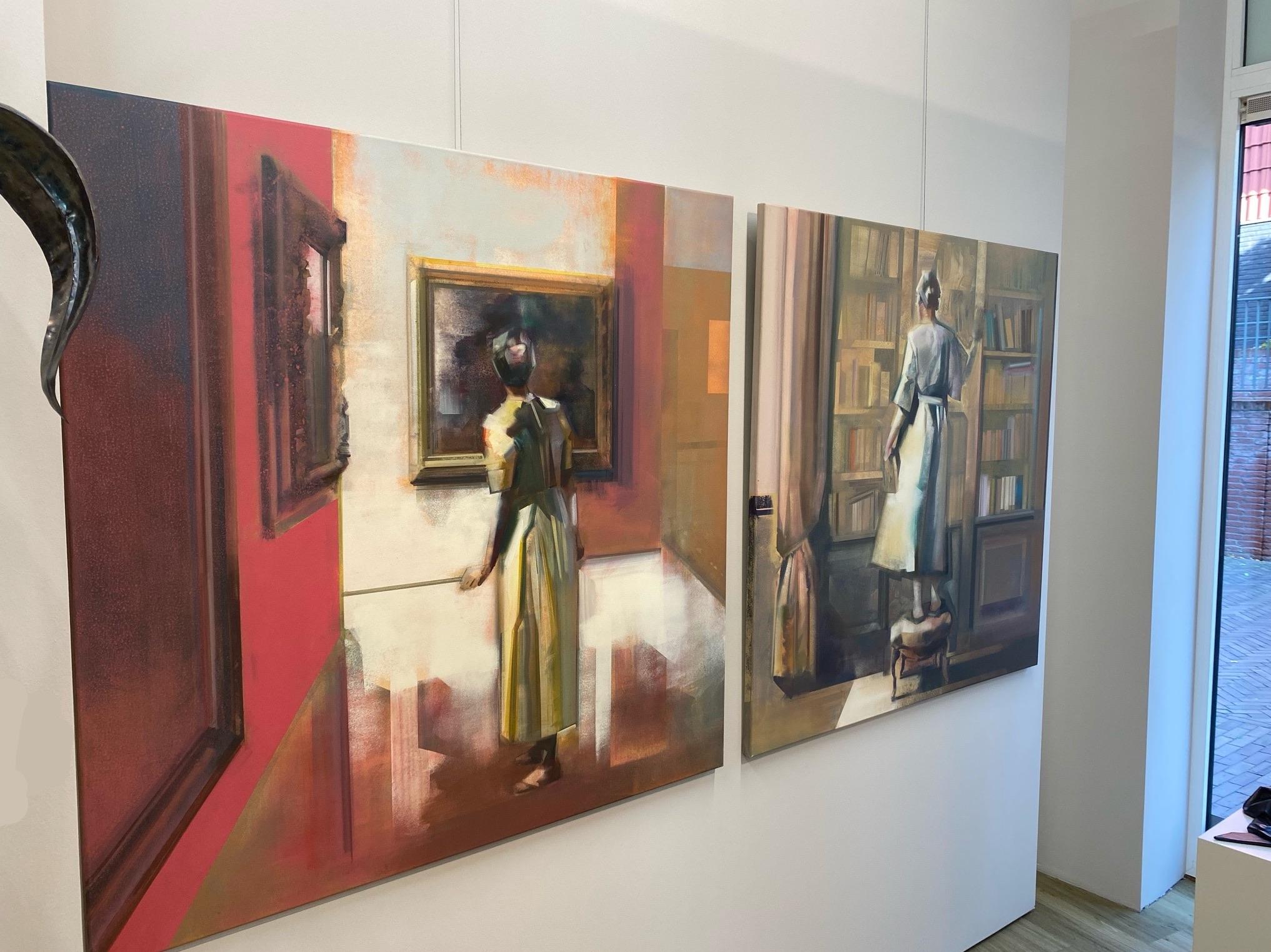 Visite de musée IV - Abstraction figurative du 21e siècle - Une fille dans un musée en vente 2