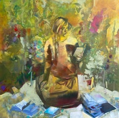 The well read girl, reading- 21st Century Contemporary Figure Painting 