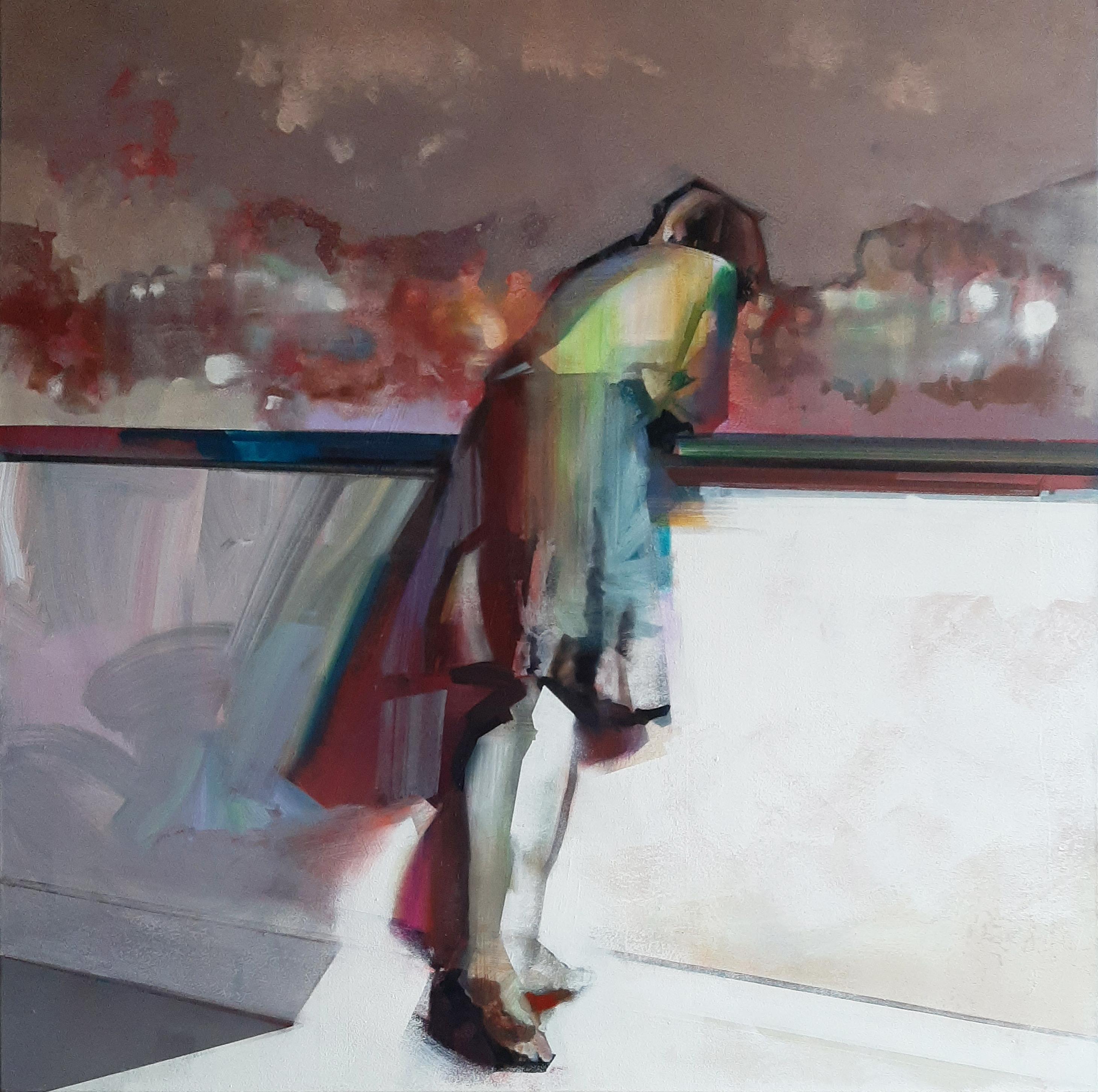 Martin Koole Figurative Painting - View from my Balcony II- 21st Century figurative abstract painting of a woman