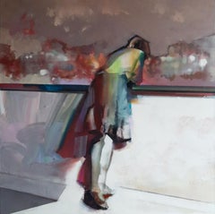 Vista desde mi balcón II- Pintura abstracta figurativa del siglo XXI de una mujer