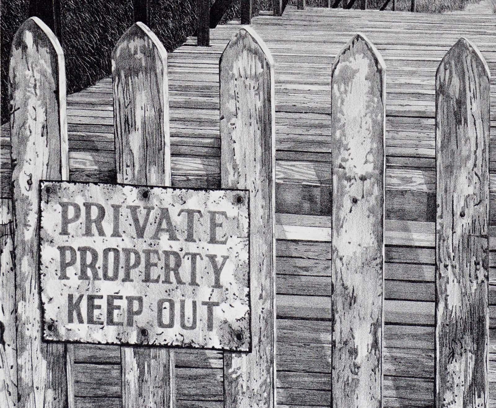 Privater Eigentum (Jamaica Bay in Queens NY – heute ein weggeworfenes Ziel des JFK-Flughafens) – Print von Martin Levine