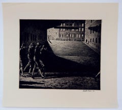 Martin Lewis Original Etching, 1927 - “Shadows on the Ramp”