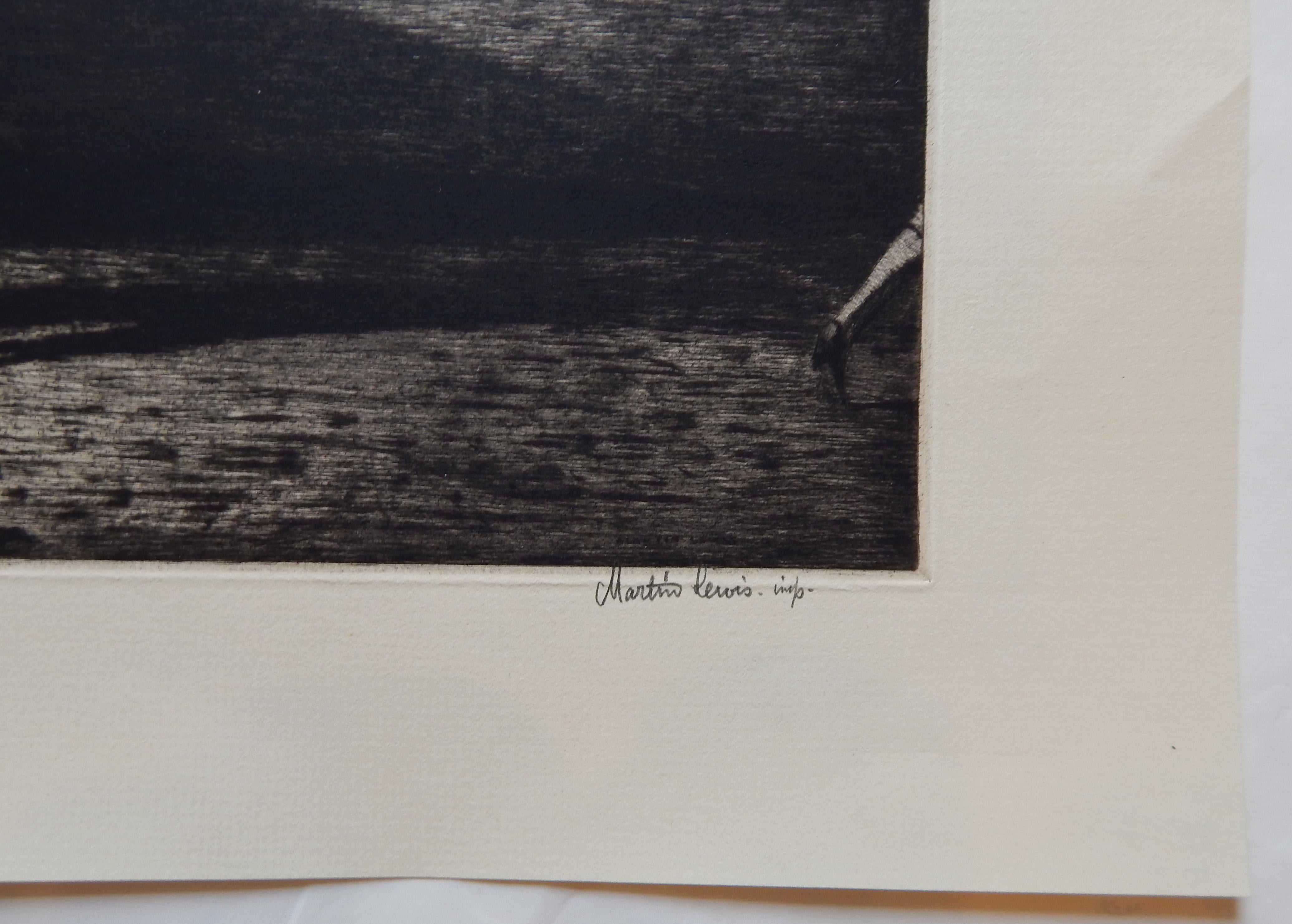 Martin Lewis Original Etching, 1927 - “Shadows on the Ramp” For Sale 4