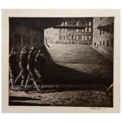 Martin Lewis Original Etching, 1927 - “Shadows on the Ramp”