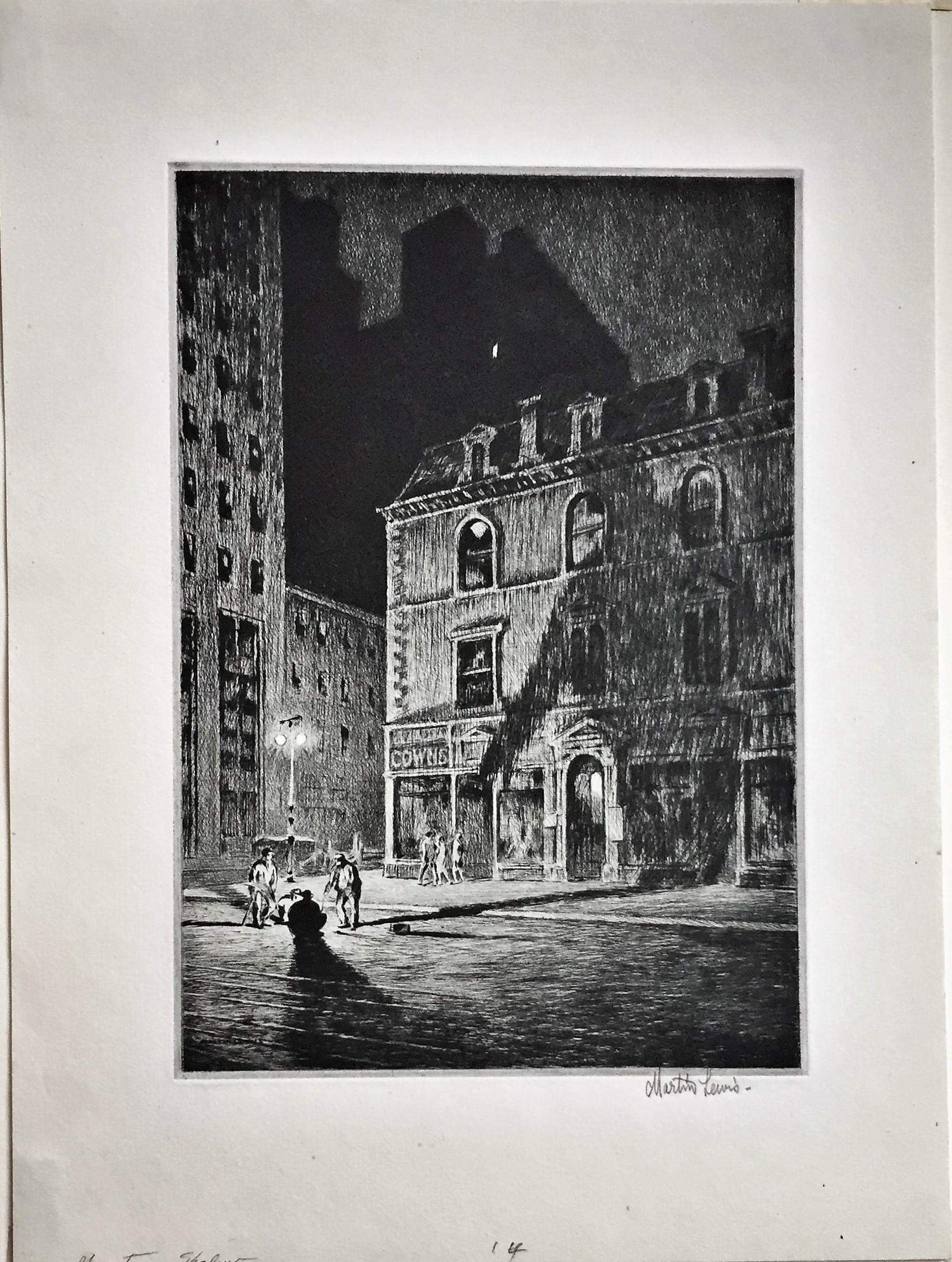 The Great Shadow - American Modern Print by Martin Lewis