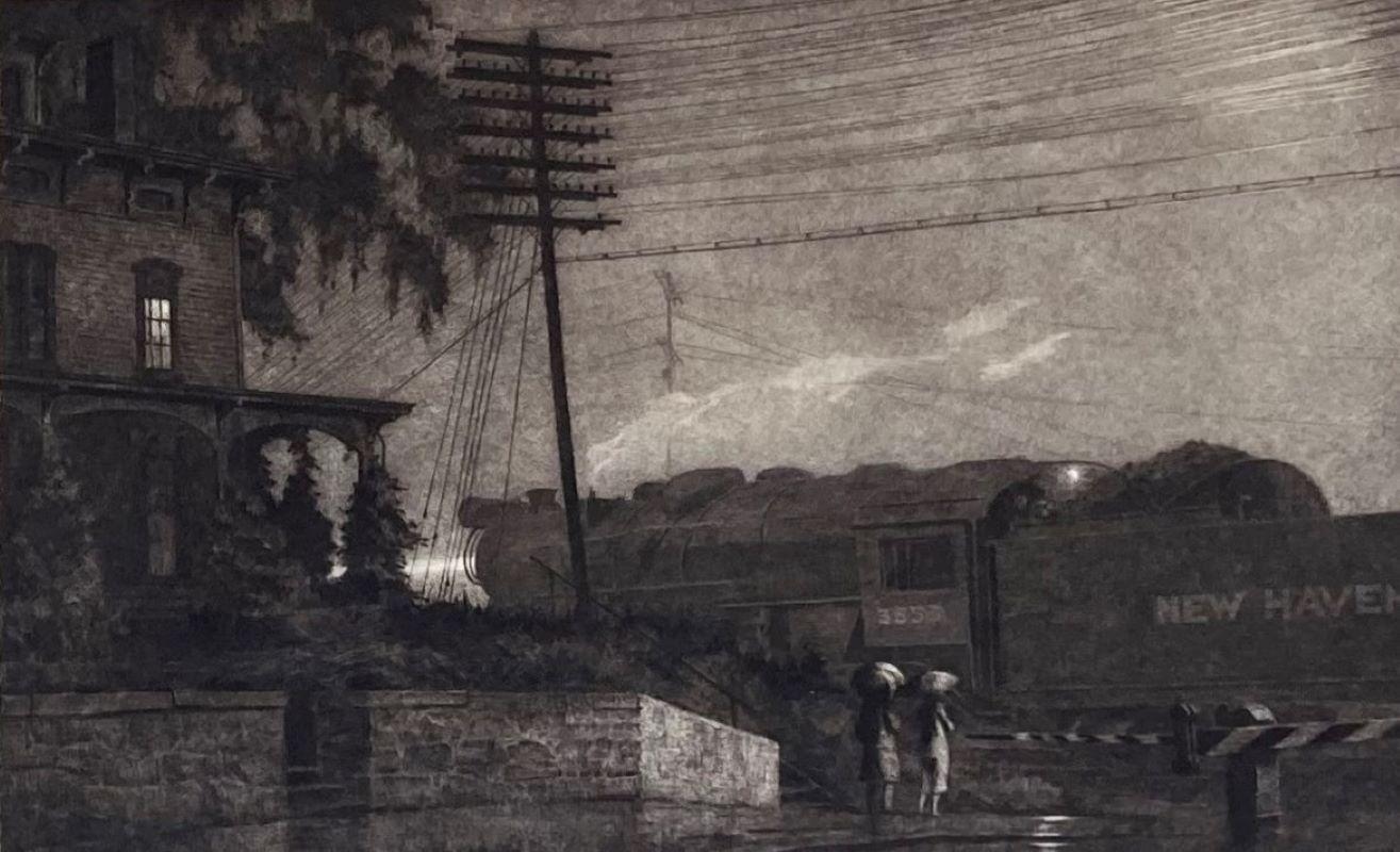 The Passing Freight, Danbury - American Modern Print by Martin Lewis