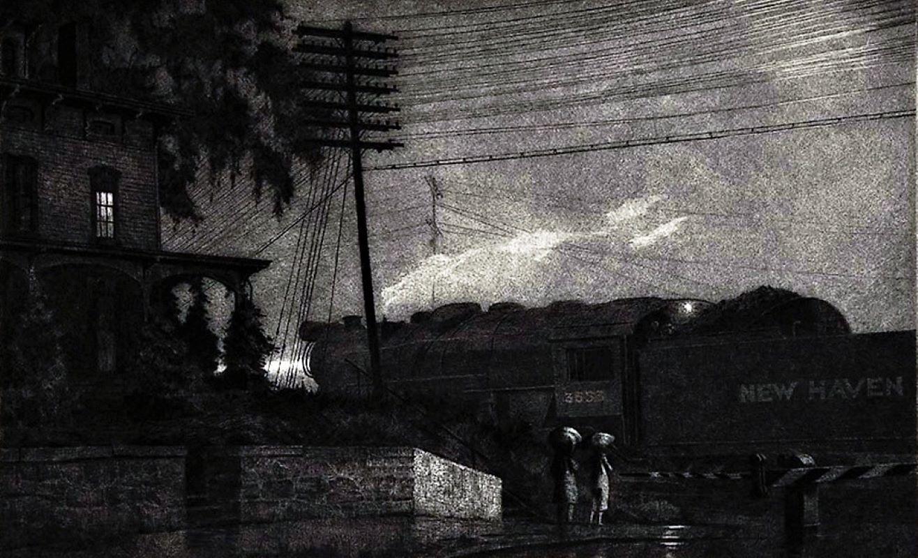 La carga que pasa, Danbury - Landscape Print Negro de Martin Lewis