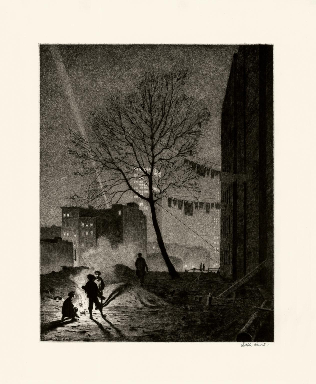 ''Arbre, Manhattan'' - Réalisme américain classique - Print de Martin Lewis