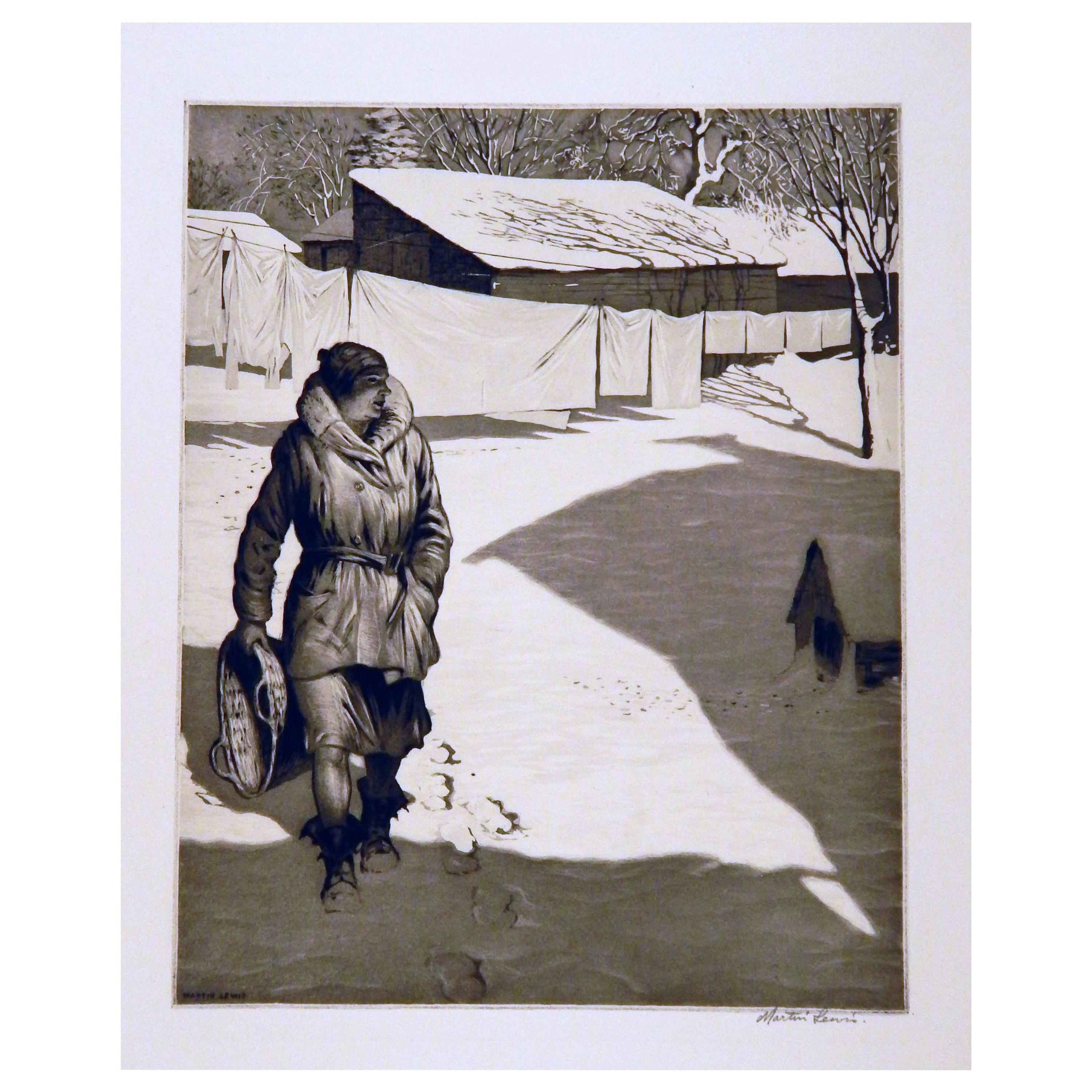 Martin Lewis 20th Century Master Printmaker, Etching, 1932 "White Monday" For Sale