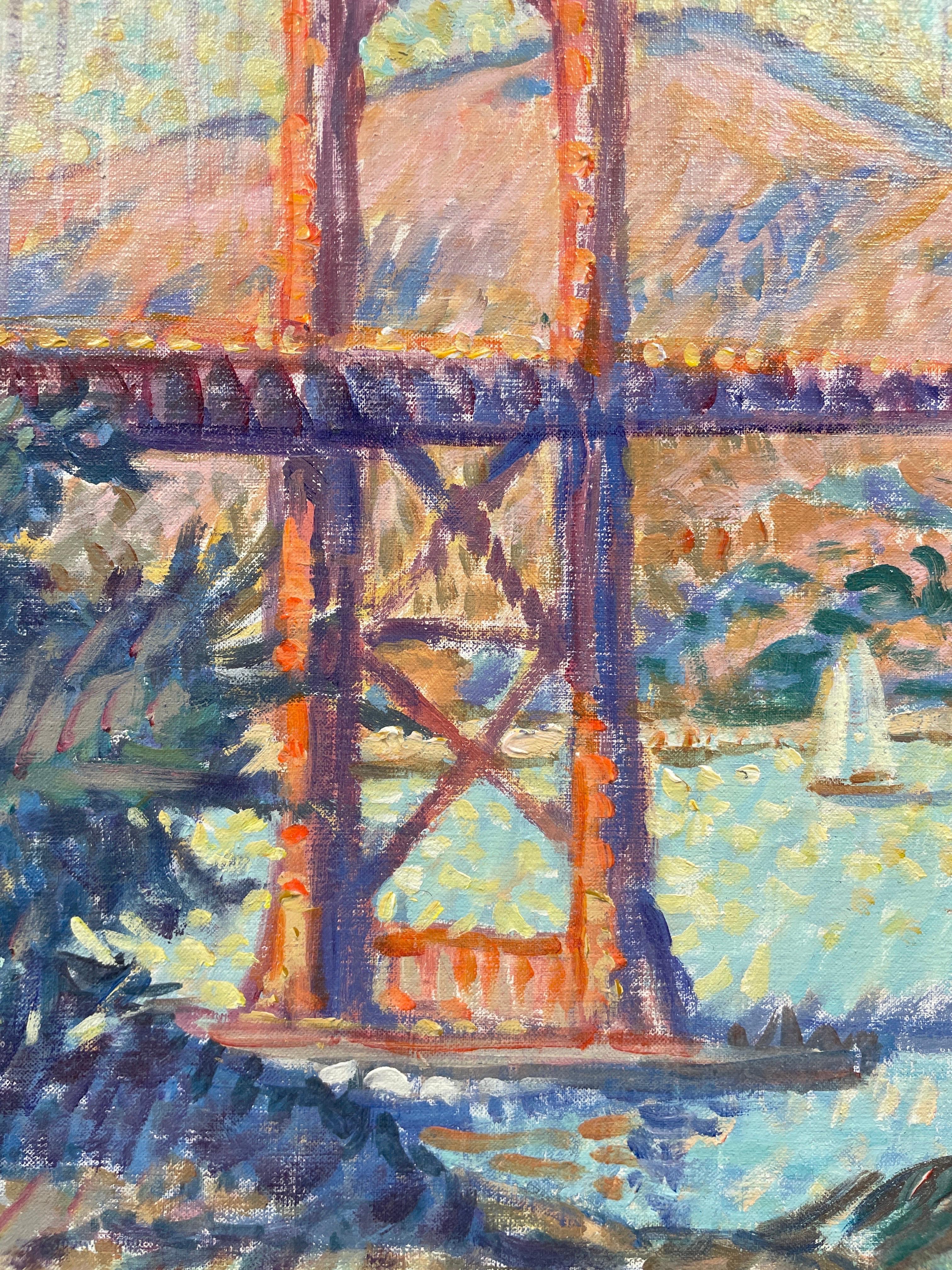 El puente Golden Gate San Francisco, Enorme óleo impresionista Artista francés 7