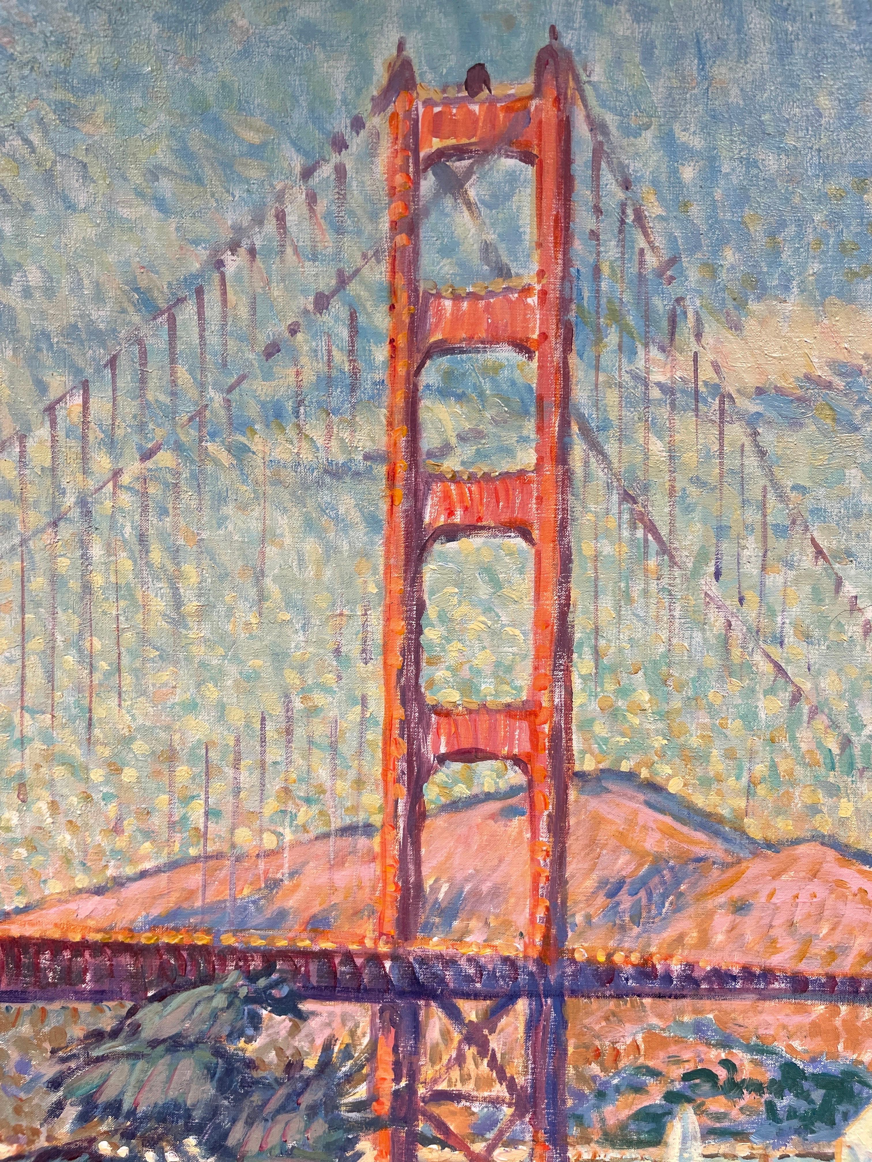 El puente Golden Gate San Francisco, Enorme óleo impresionista Artista francés 8