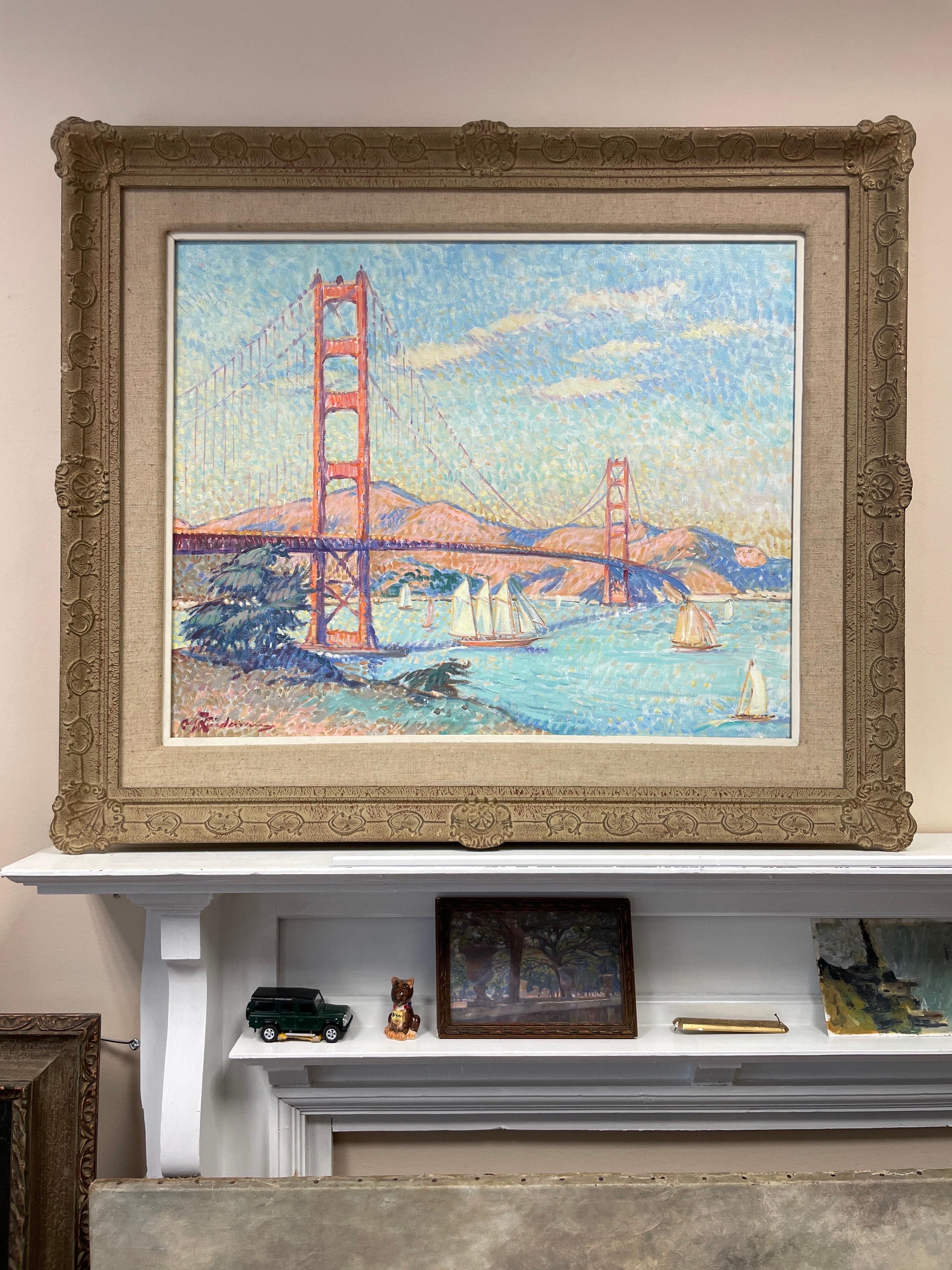 El puente Golden Gate San Francisco, Enorme óleo impresionista Artista francés - Painting Impresionista de Martin Lindenau