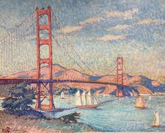 The Golden Gate Bridge San Francisco, Huge Impressionist Oil French artist