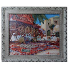 Vintage Martin Lindenau, Peinting Lively Square in Morocco, 1980s.