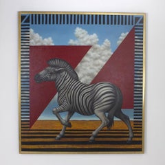 Vintage Acrylic Zebra Painting on Canvas