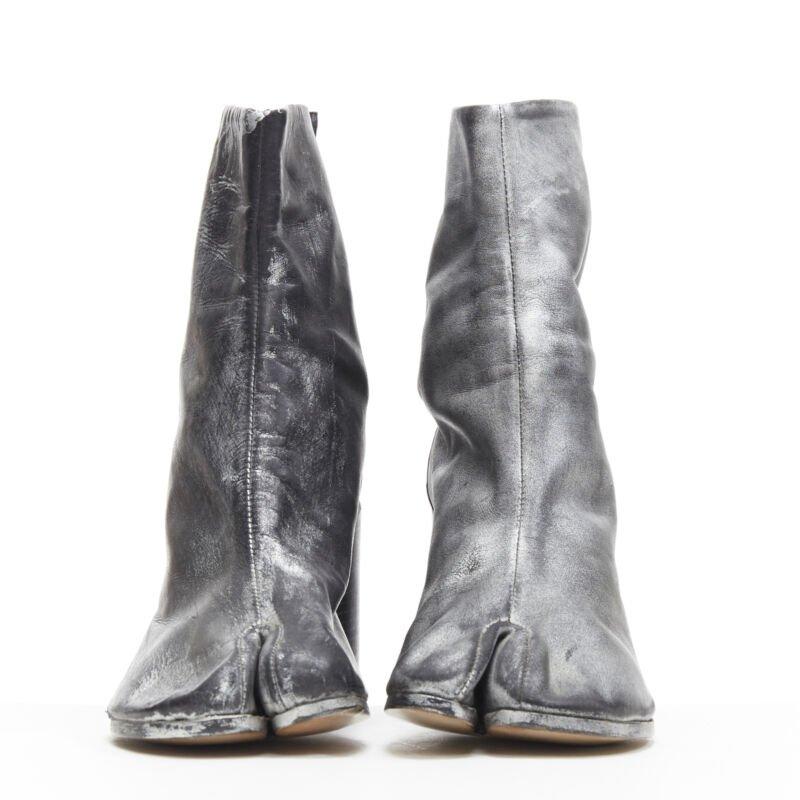 MARTIN MARGIELA 1990's Vintage black silver handpainted tabi boot EU39 In New Condition For Sale In Hong Kong, NT