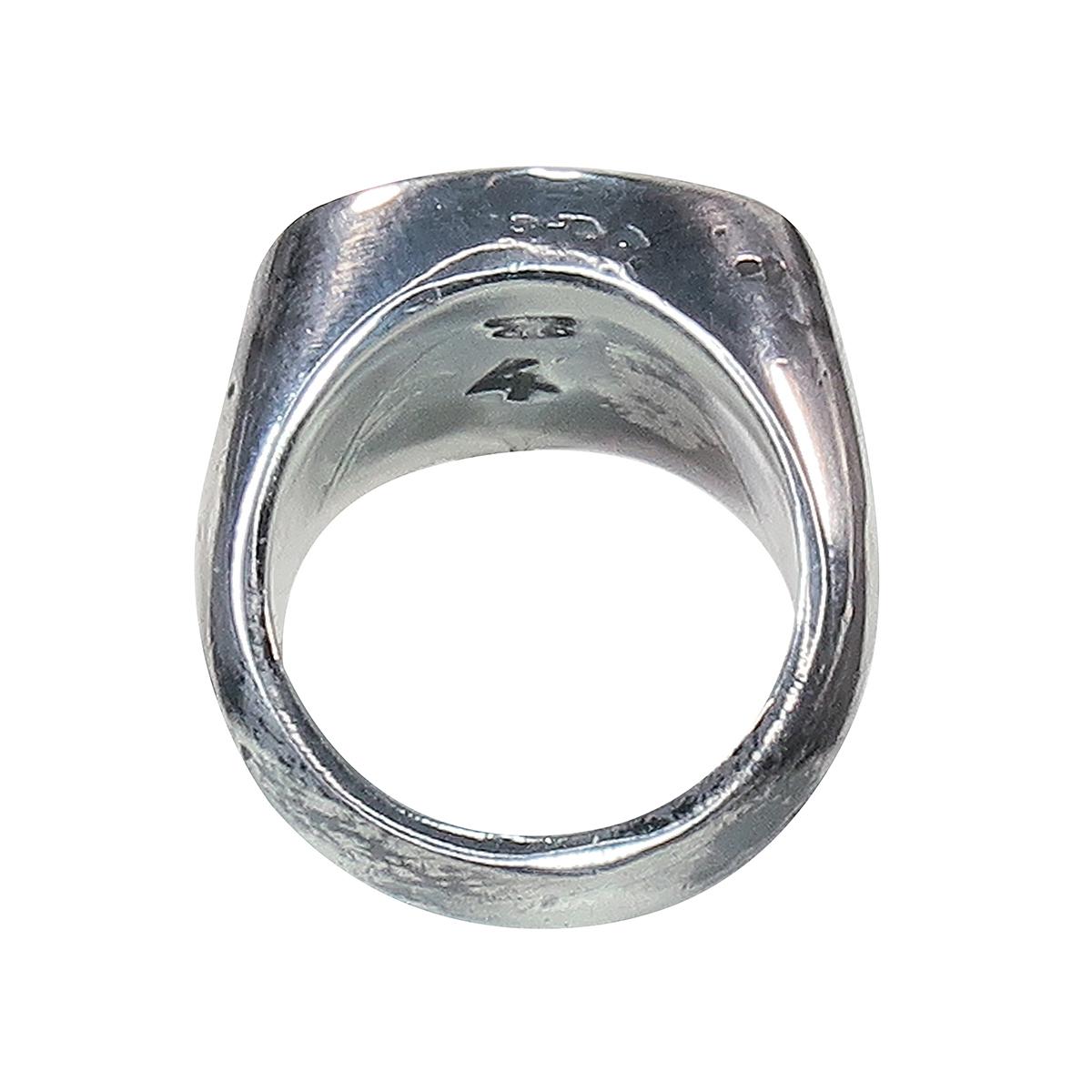 Maison Martin Margiela Silver Signet ring with pre-used effects.
Fall 2003, Line 4 Accessories. 

Kicks & scratches are parts of the design and similar on all 3 sizes. 
Silver hallmark inside under the 