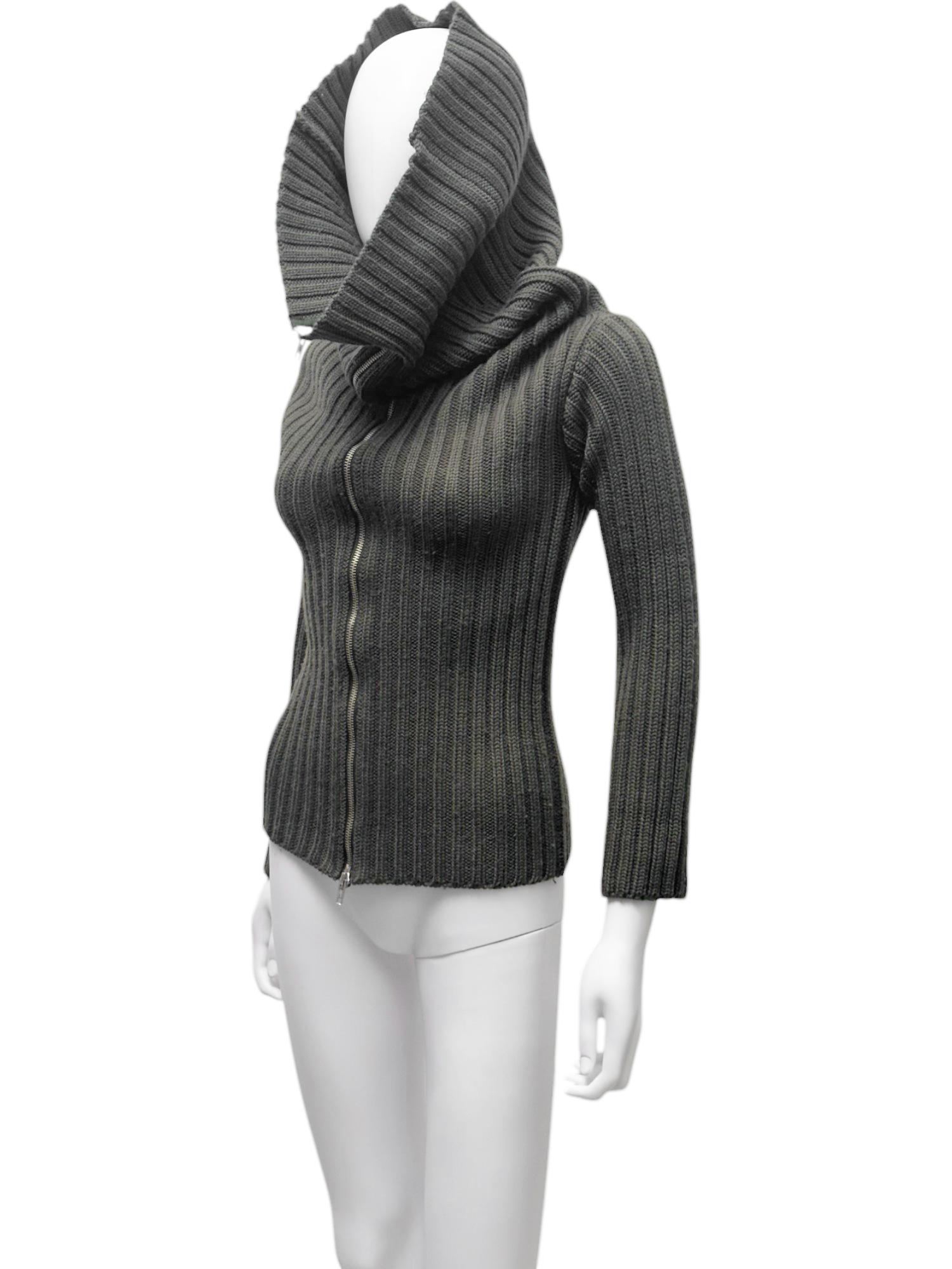 Nero Martine A/I 1998 Maglione a collo alto in cotone verde con zip gigante in vendita