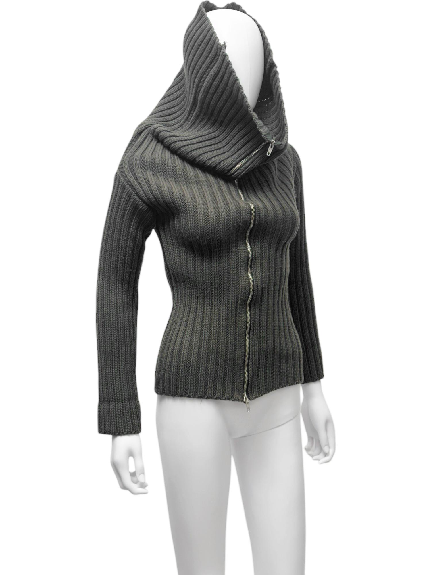 Donna Martine A/I 1998 Maglione a collo alto in cotone verde con zip gigante in vendita