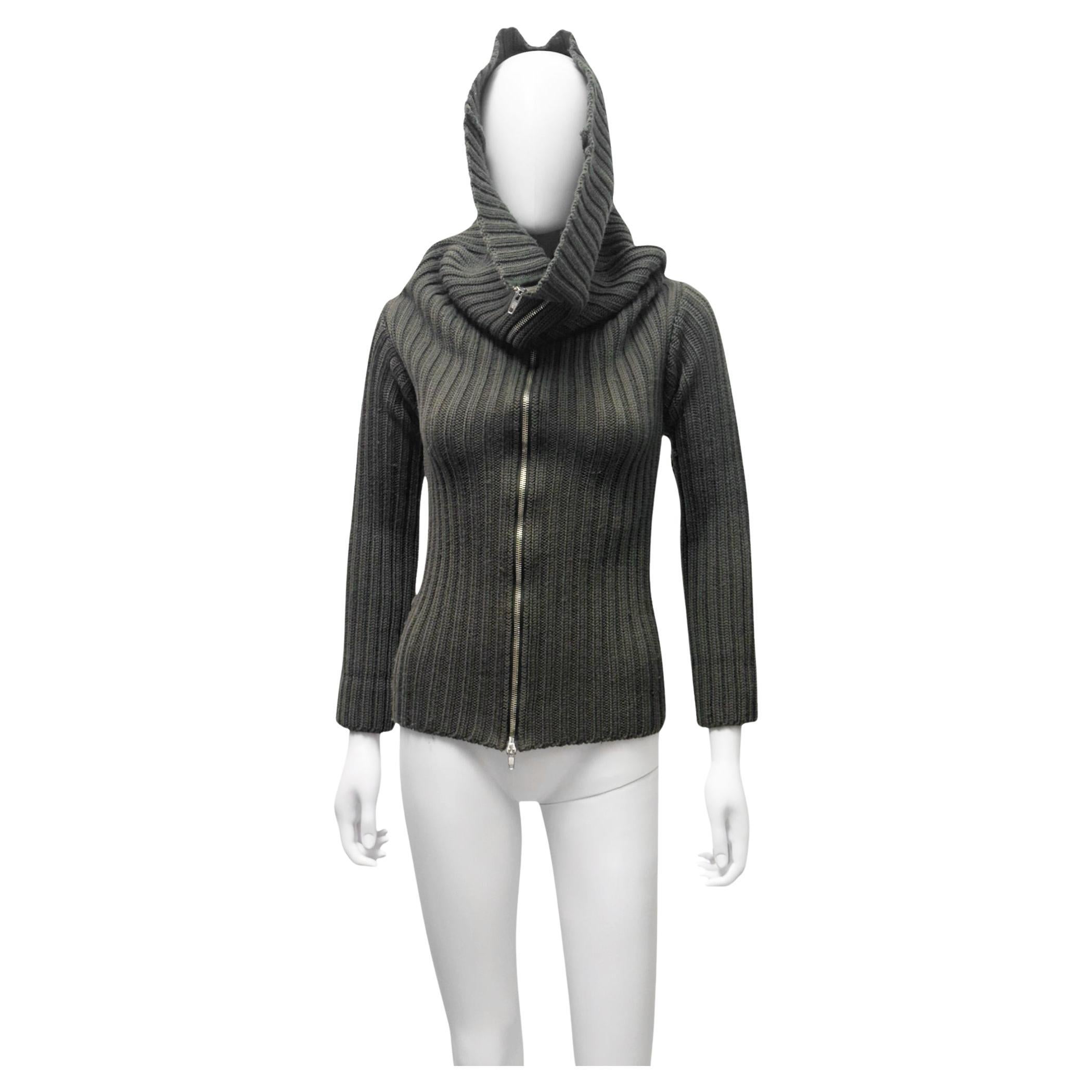 Martin Margiela A/W 1998 Green Cotton Zipped Giant Turtleneck Sweater