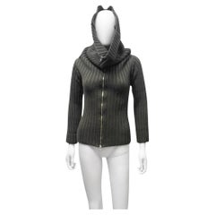 Martine A/I 1998 Maglione a collo alto in cotone verde con zip gigante