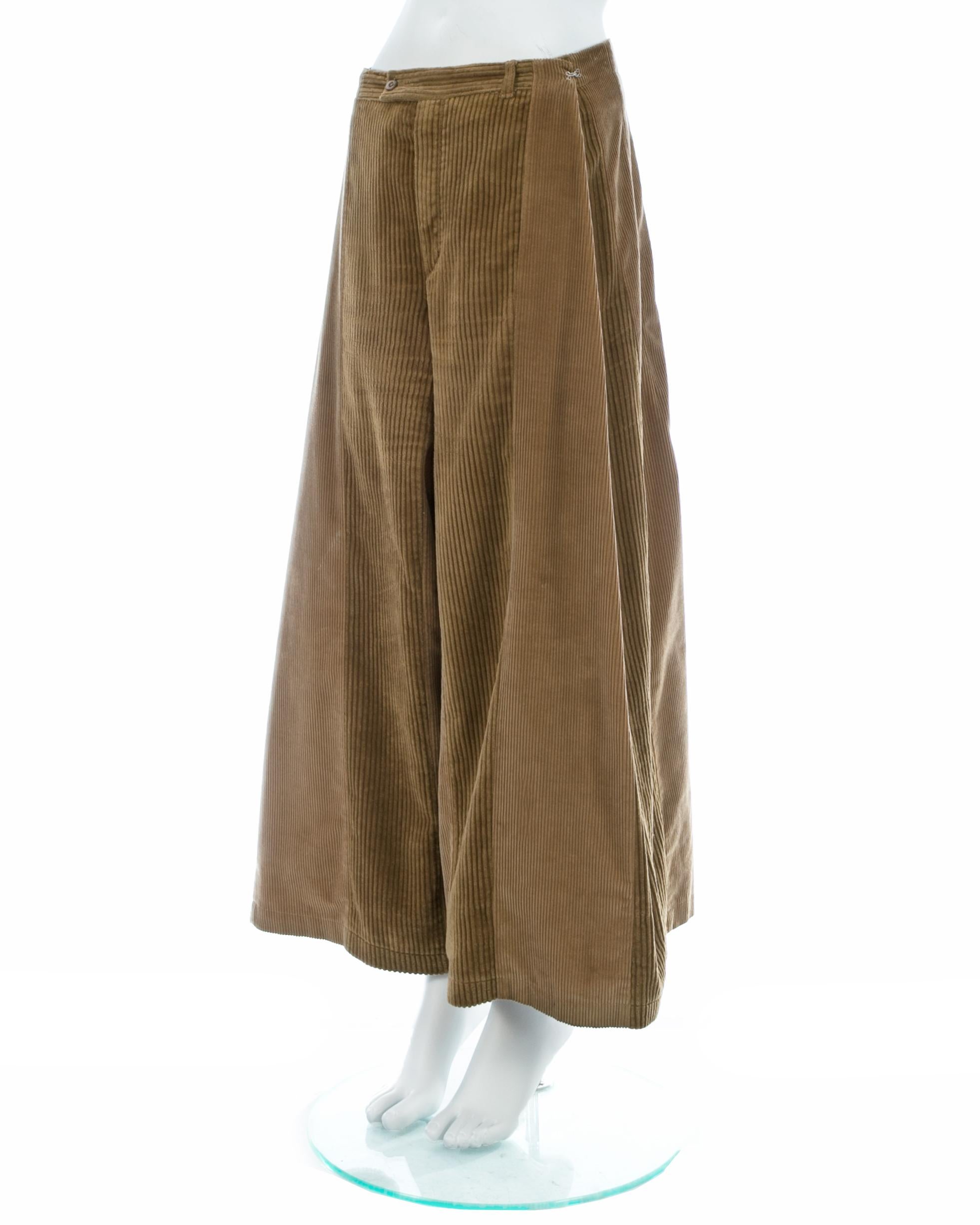 Brown Martin Margiela artisanal tan corduroy reconstructed oversized pants, fw 2000 For Sale