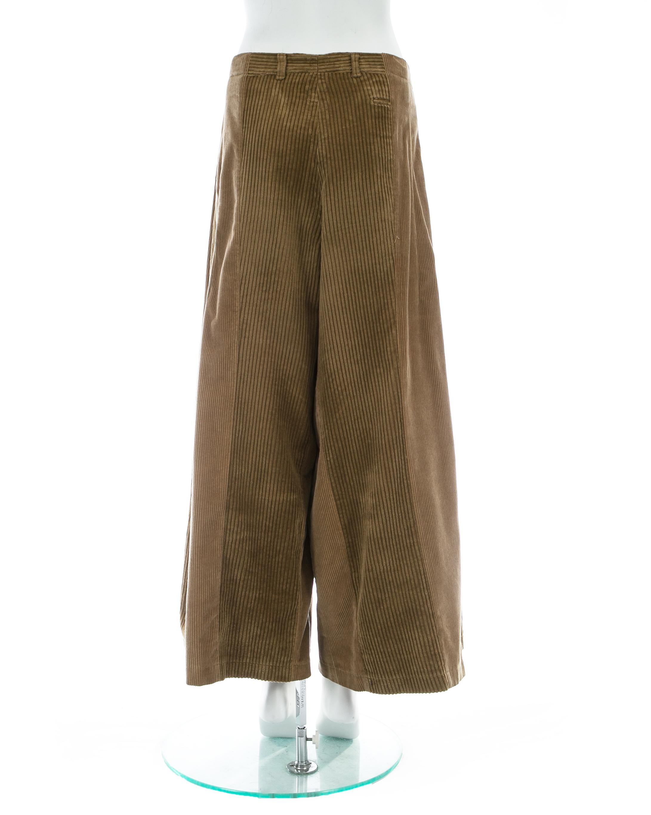 Women's Martin Margiela artisanal tan corduroy reconstructed oversized pants, fw 2000 For Sale