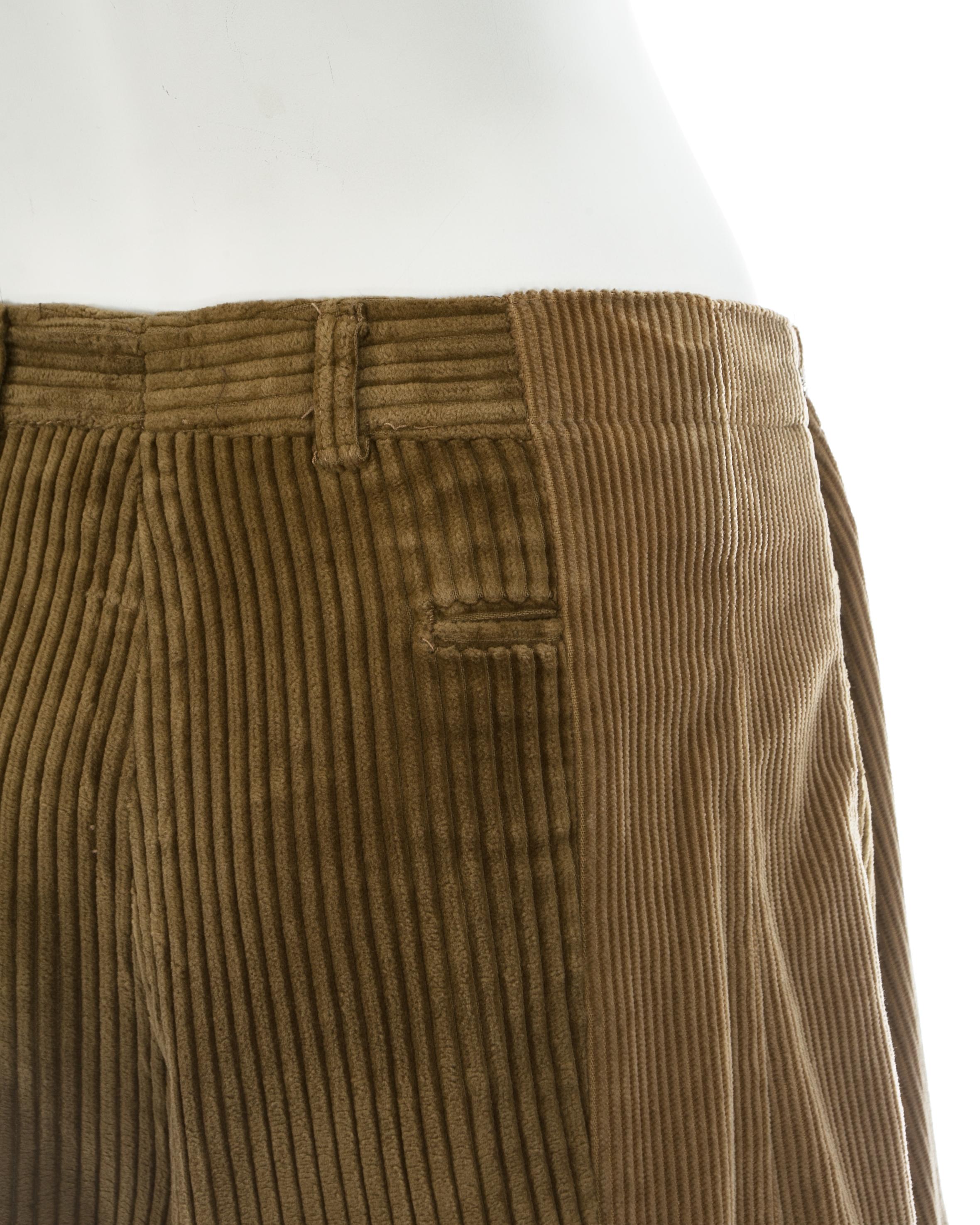 Martin Margiela artisanal tan corduroy reconstructed oversized pants, fw 2000 For Sale 1
