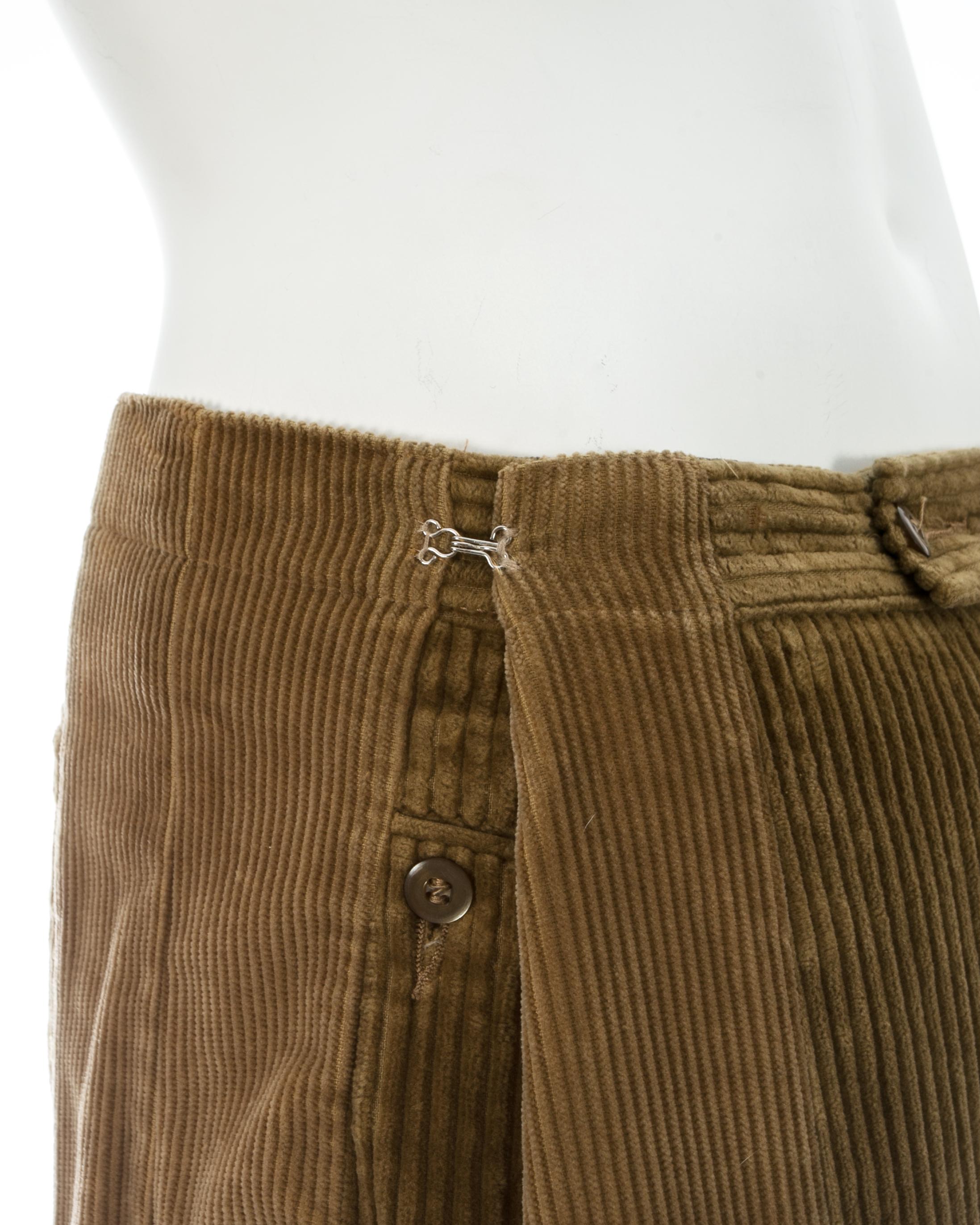 Martin Margiela artisanal tan corduroy reconstructed oversized pants, fw 2000 For Sale 2