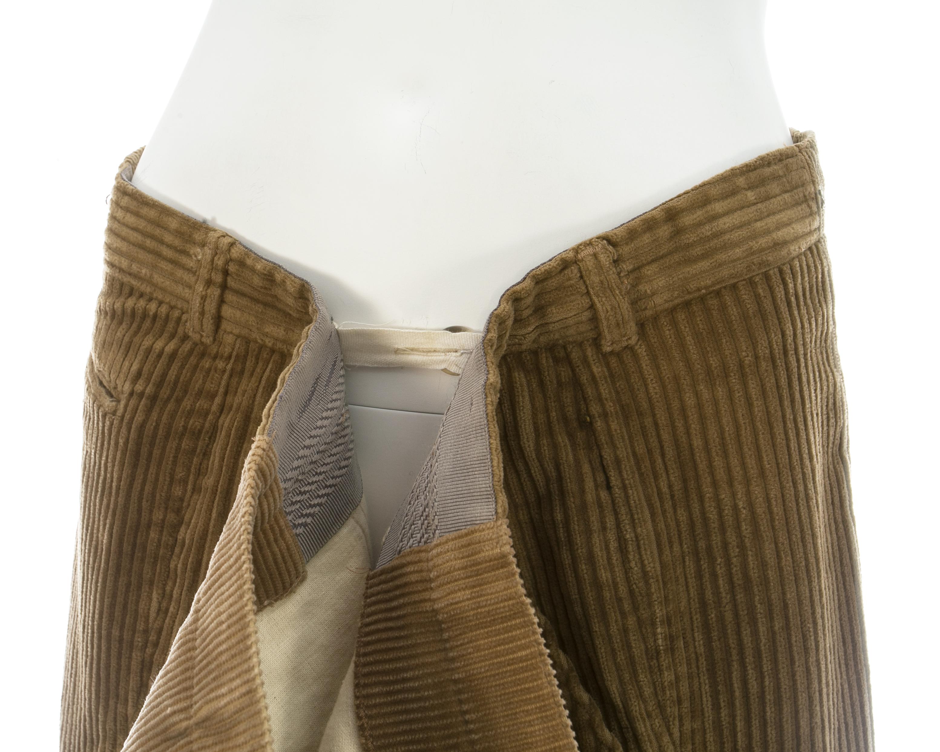Martin Margiela artisanal tan corduroy reconstructed oversized pants, fw 2000 For Sale 3