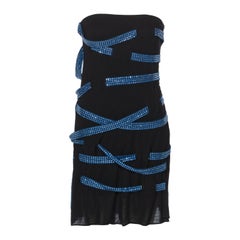 Martin Margiela Mini Vestido Negro de Viscosa con Cordones de Cristal, ss 2009