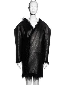 Martin Margiela black goatskin reversible 'flat collection' coat, fw 1998
