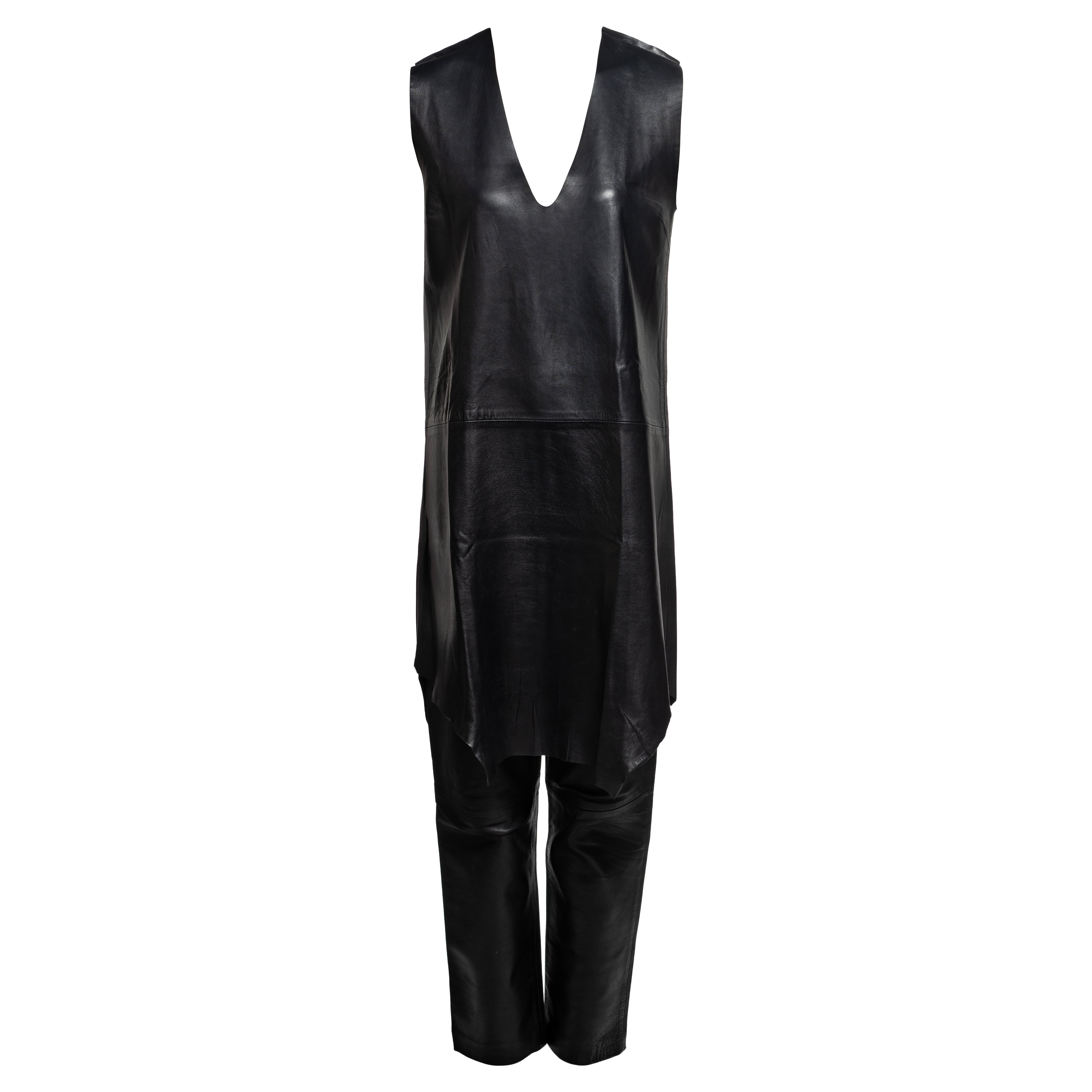 Martin Margiela Black Leather Tunic & Pants Set, FW 1996 For Sale