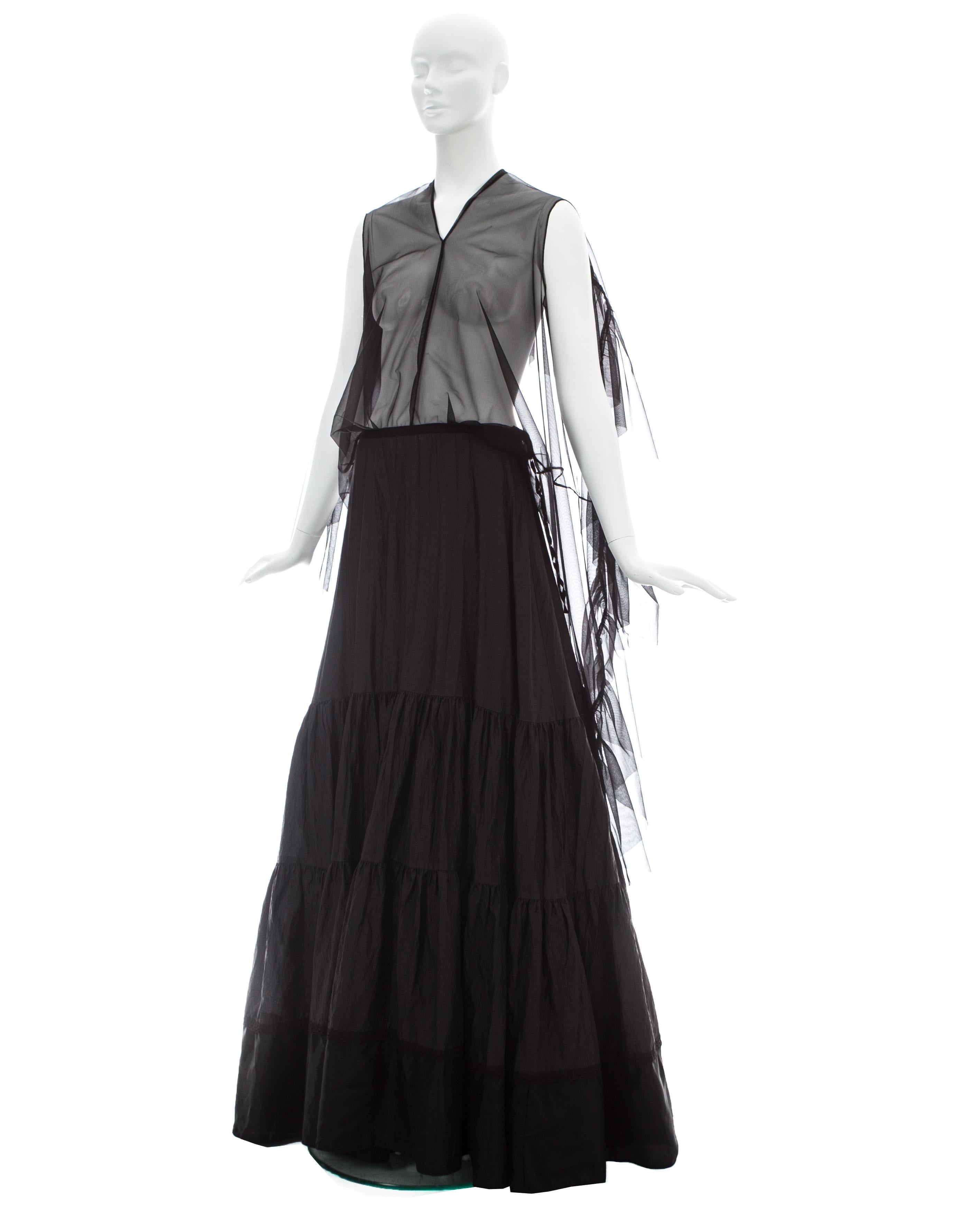 Black Martin Margiela black nylon maxi dress made with vintage petticoats, ss 2003 For Sale