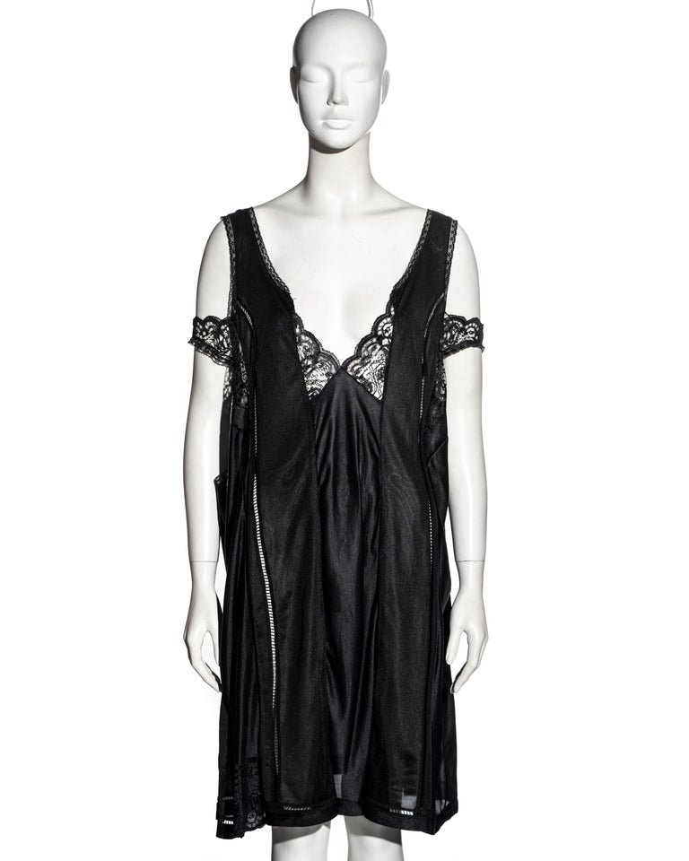Martin Margiela black oversized artisanal slip dress, ss 2000 at 1stDibs
