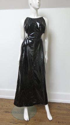 Martin Margiela Black Shiny Polyurethane Maxi Dress with Waist Cut Outs