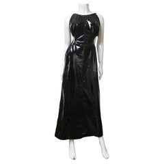 Martin Margiela Black Shiny Polyurethane Maxi Dress with Waist Cut Outs