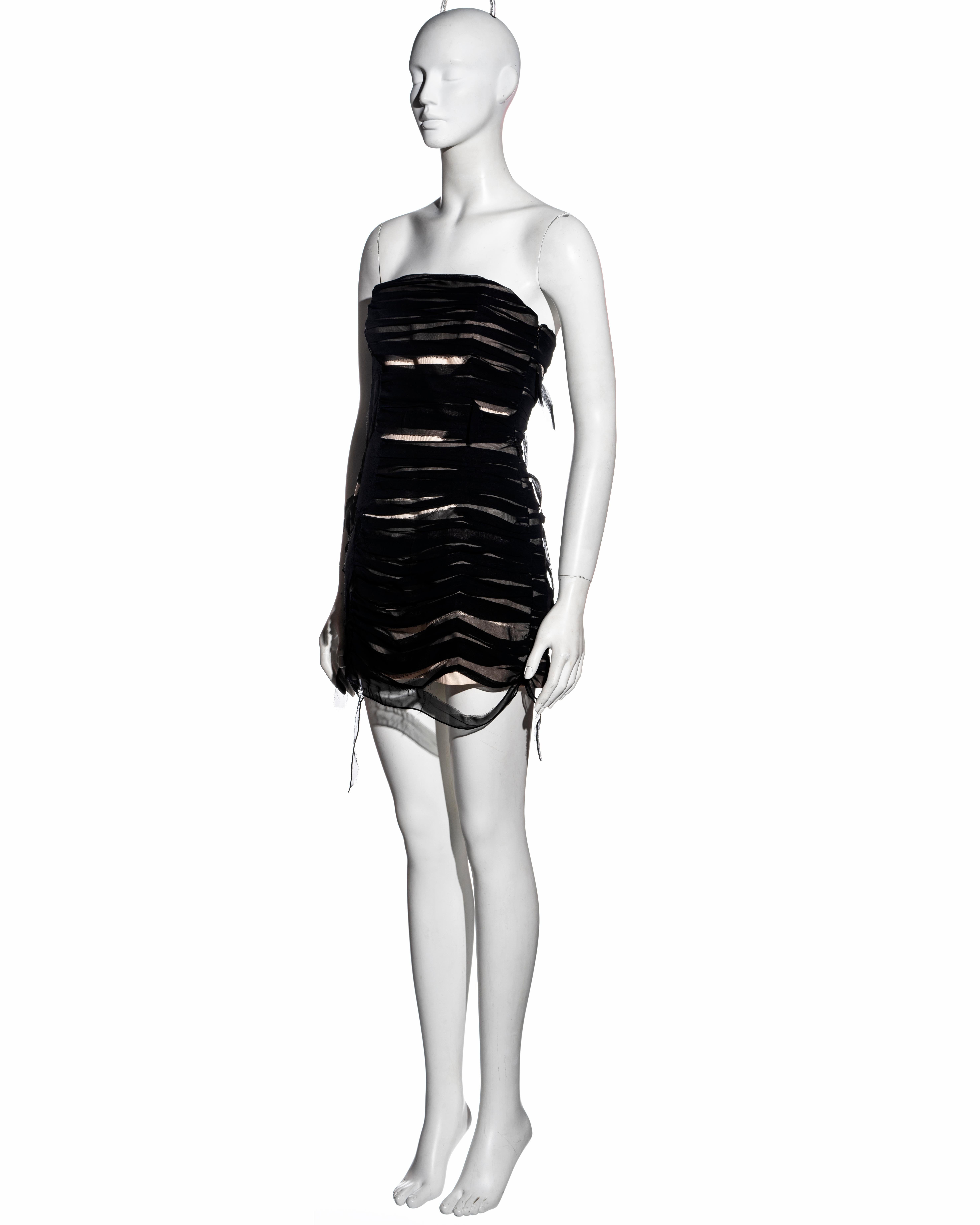Martin Margiela black shredded chiffon corset and mini skirt set, ss 2009 In Excellent Condition In London, GB
