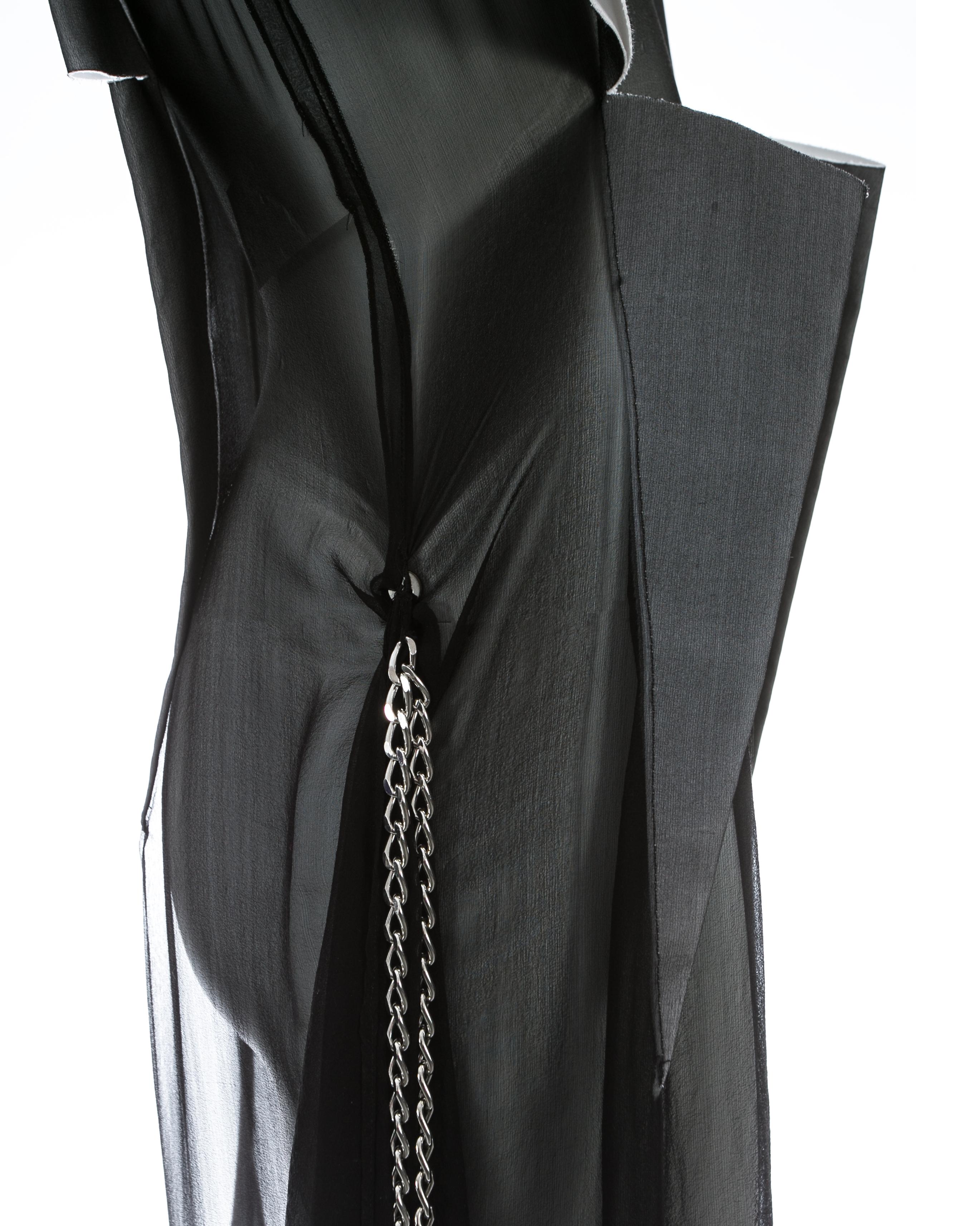 Martin Margiela black silk chiffon evening dress with metal chain hem, ca. 2010 In Good Condition In London, London