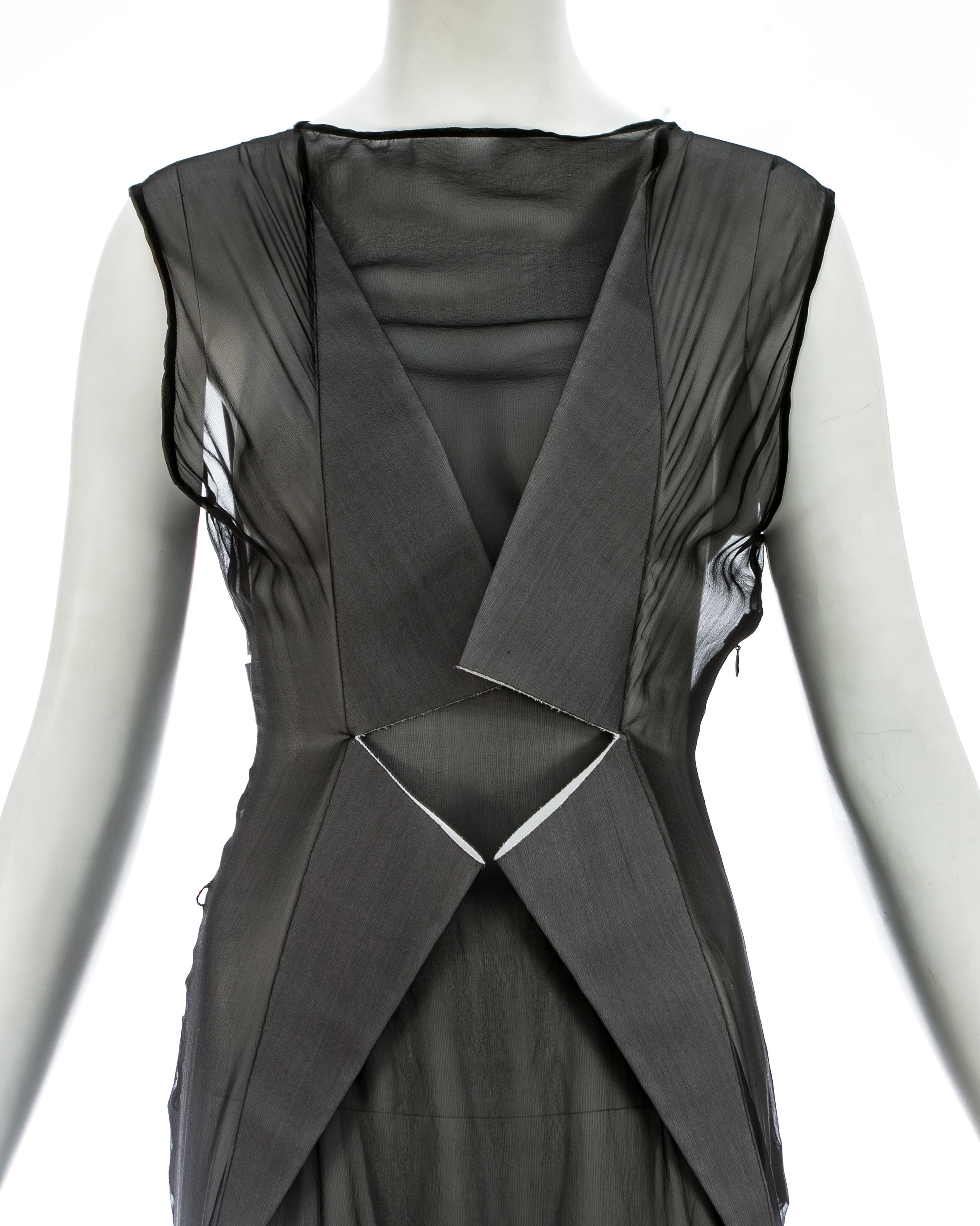 Women's Martin Margiela black silk chiffon evening dress with metal chain hem, ca. 2010