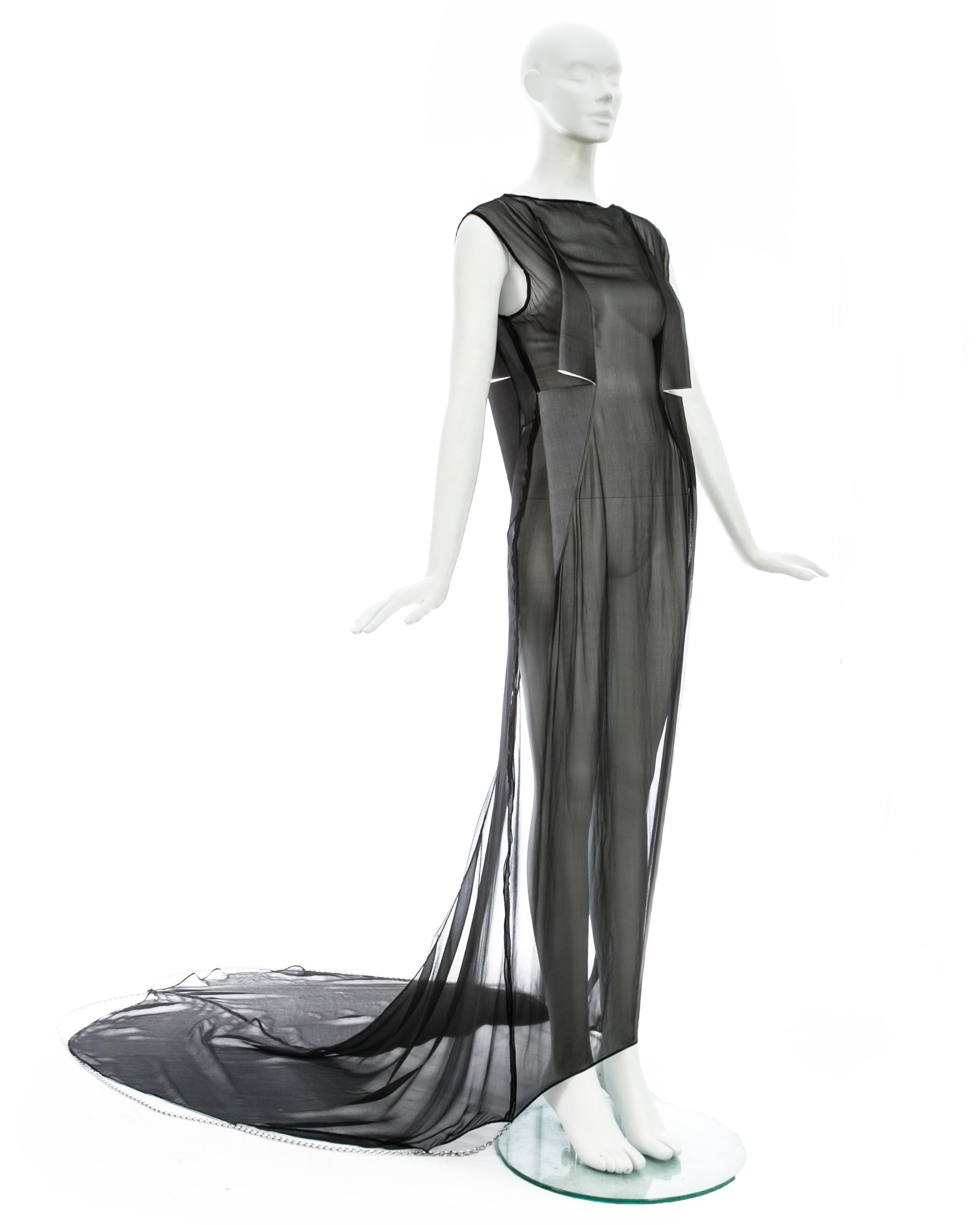 Martin Margiela black silk chiffon evening dress with metal chain hem, ca. 2010 1